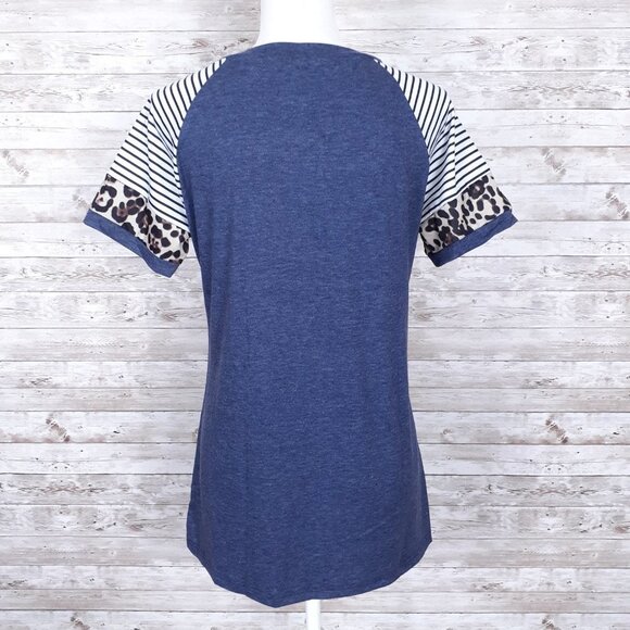 Ritera Womens Short Sleeved Tee S Stripe Animal Print 568A - Picture 2 of 4